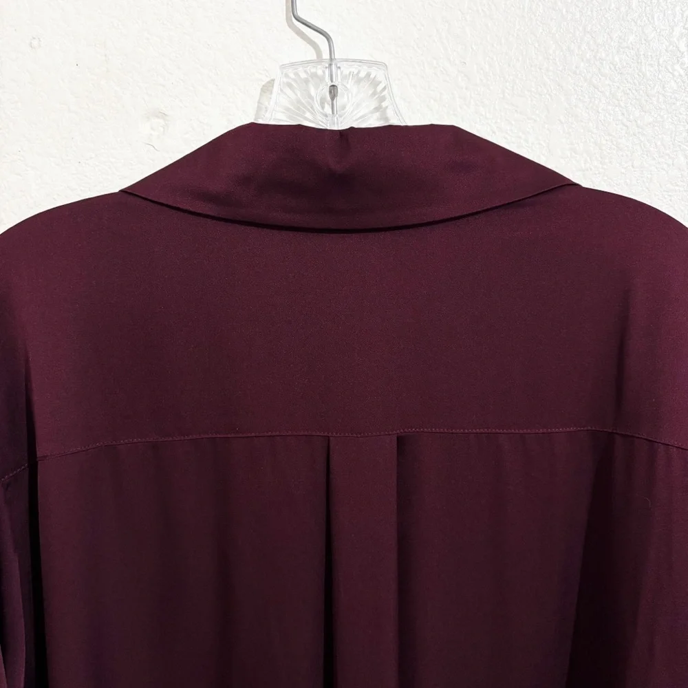 Quince Washable Stretch Silk Notch Collar Button Front Blouse Wine Tasting Red - Picture 11 of 13